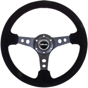 NRG Innovations NRG-RST-006-S Reinforced Steering Wheel 350mm Sport Steering Wheel (3" Deep), Black Spoke Suede Black Stitch