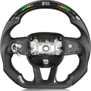 Steering Wheel,Carbon Fiber Steering Wheel D-shaped Flat-bottom with LED Shift Indicator for Dodge Charger/Challenger/Durango/Jeep Grand Cherokee/SXT/GT/RT/SRT/For Heallcat 2015-2024