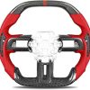 Steering Wheel for Mustang 2015-2017 Real 3K Carbon Fiber with Trim Cover Double D-shaped Red Nappa Perforated Leather Grip Hand-stitched for Mustang V6/EcoBoost/GT for Shelby GT350/GT350R