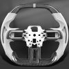 Steering Wheel for Mustang 2015-2017 Real 3K Carbon Fiber with Trim Cover Double D-shaped Racing Nappa Perforated Leather Grip Hand-stitched for Mustang V6/EcoBoost/GT for Shelby GT350/GT350R