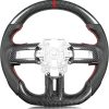 Carbon-Fiber Steering Wheel for Ford Mustang 2015–2017, Matching Decorative Trim Piece, Flat-Bottom, Black Nappa Leather with Red Stripe & Red Hand-Stitching, for EcoBoost/GT/V6/GT350/GT350R