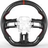 Steering Wheel for Mustang 2015-2017 Hydro-Dip Carbon Fiber with Trim Cover D-shaped Flat-bottom Preforated Leather Grip Compatible with Mustang EcoBoost/GT/V6 for Shelby GT350/GT350R